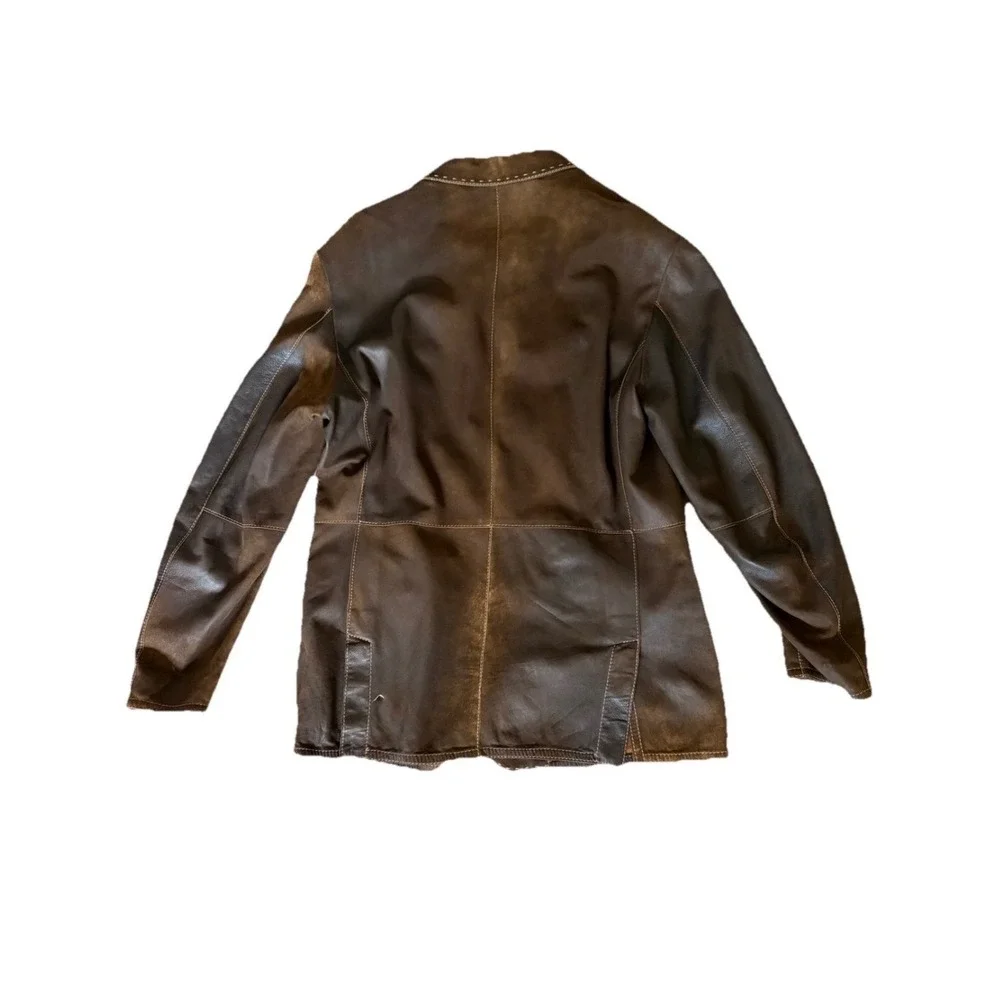 Vintage Gimo's‎ Leather Jacket Lightweight US L 44 Brown Distressed Italy READ